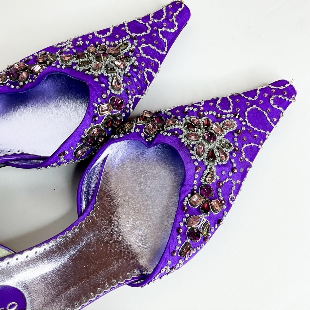SACCO Italy Purple Beaded Slingback Heels Size 42 | Vintage Embellished